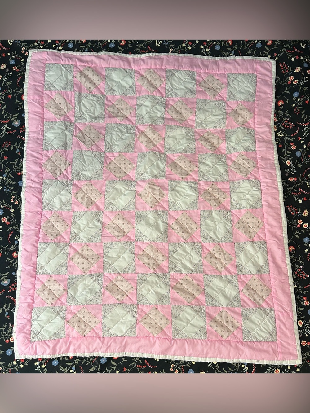 Handmade Pink & White Patchwork Quilt